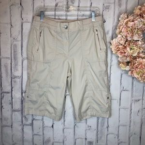 Chico’s khaki light tan Bermuda tap hem shorts